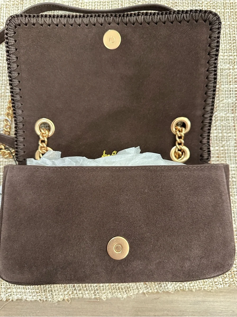 Sam Edelman Brown Suede and Gold Chain Crossbody Bag